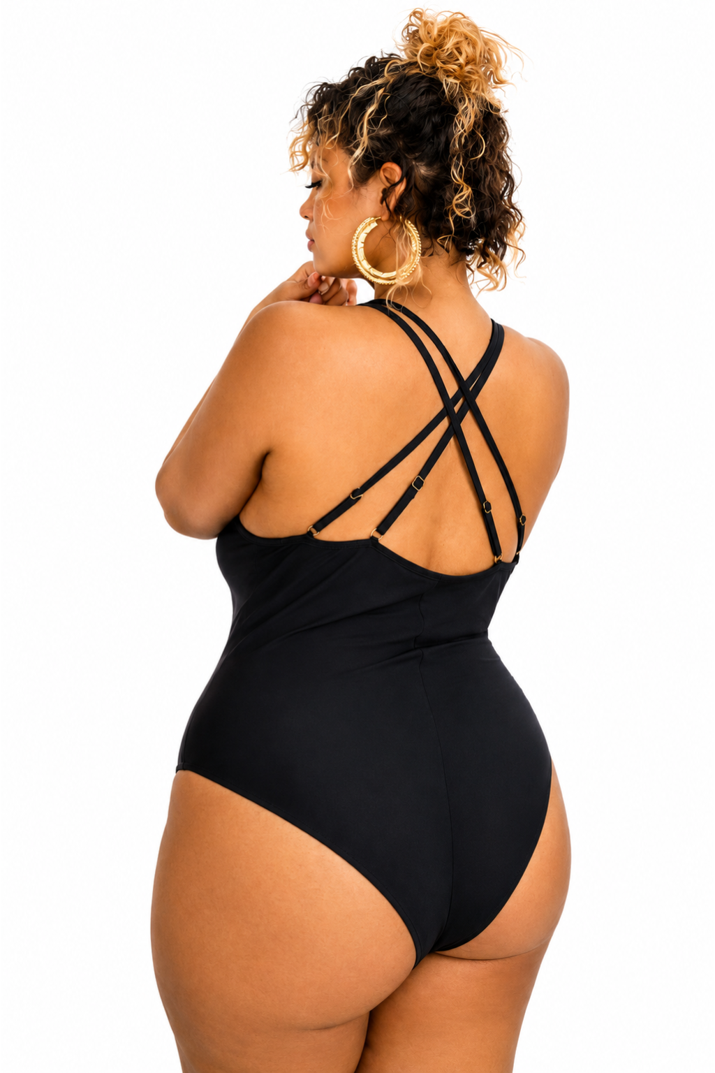 Maillot de Bain 1 Pièce Décolleté Plongeant à Bretelles Doubles