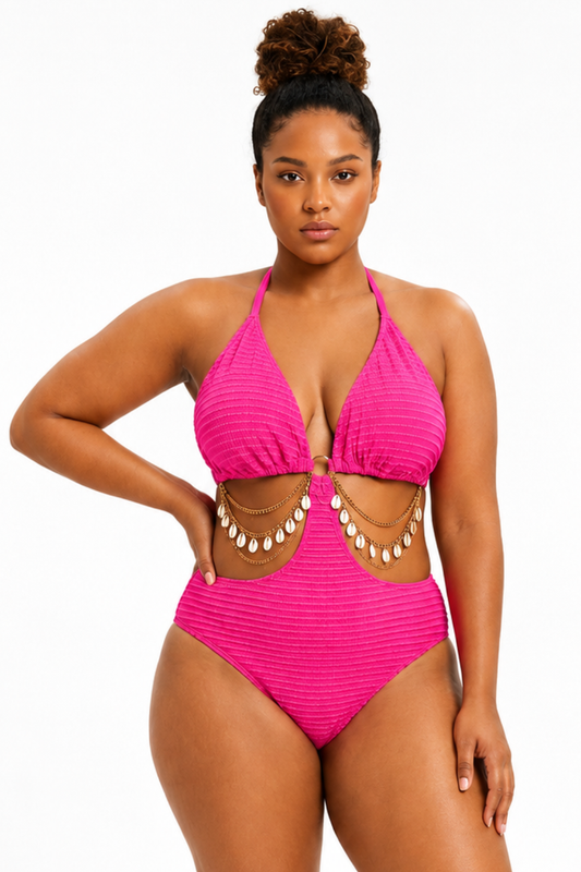 Maillot de Bain 1 Pièce Découpé à Chaînes Coquillages