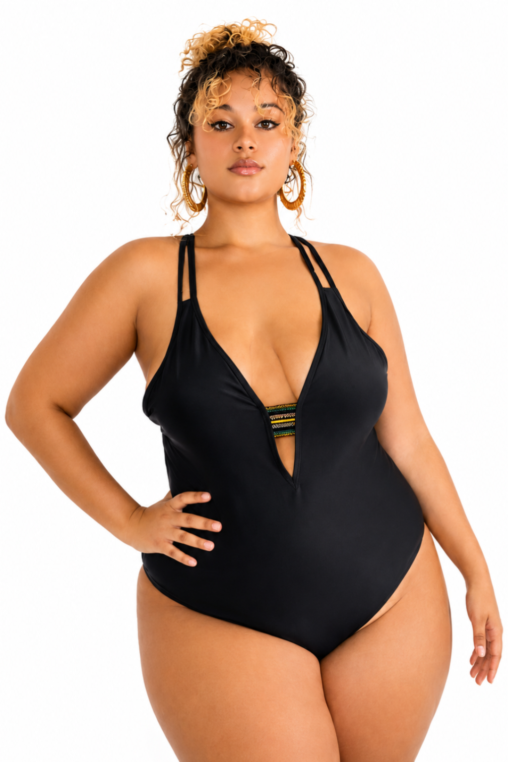 Maillot de Bain 1 Pièce Décolleté Plongeant à Bretelles Doubles