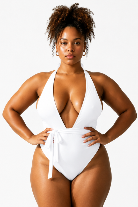 Maillot de Bain 1 Pièce Décolleté Plongeant à Nouer