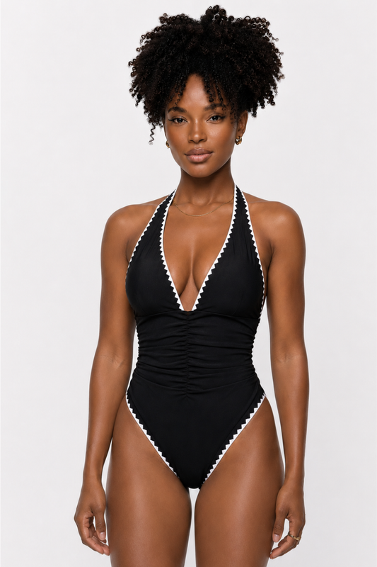 Maillot de Bain 1 Pièce Décolleté Plongeant Contrasté