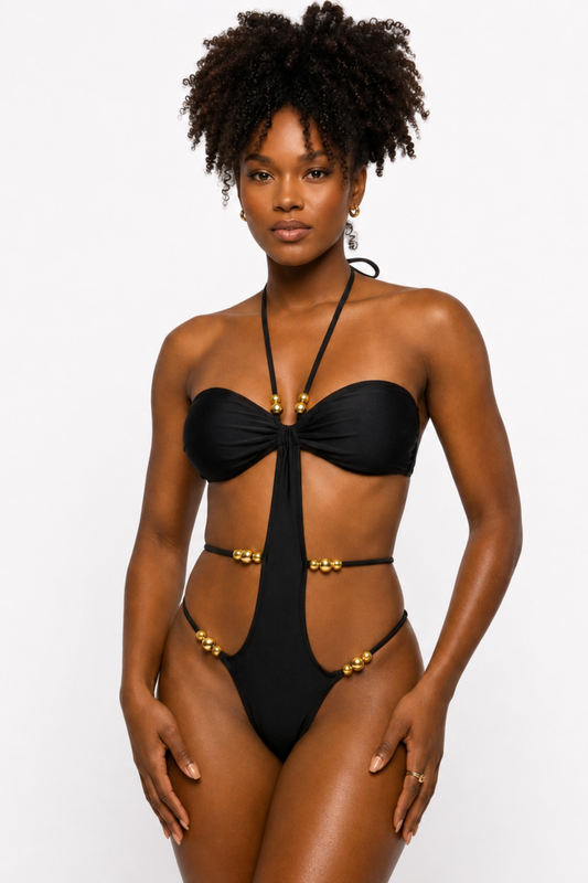 Maillot de Bain Monokini Bandeau à Découpes et Perles