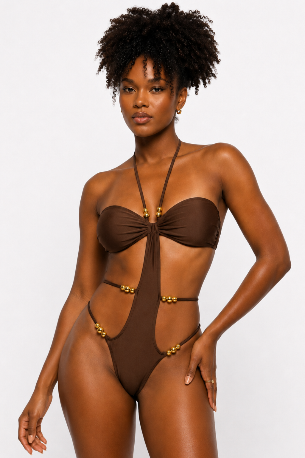 Maillot de Bain Monokini Bandeau à Découpes et Perles