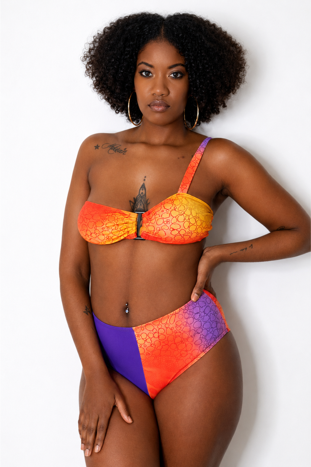 Maillot de Bain 2 Pièces Bikini Bandeau Asymétrique Taille Haute